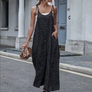 Boho black polka dot knot cami jumpsuit